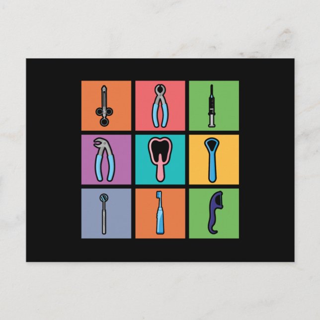Dentist Tools Pop Art Dentistry Tooth Doctor Teeth Postkarte (Vorderseite)