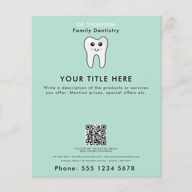 Dentist Tooth Family Dentistry Business QR Code Flyer (Vorne)