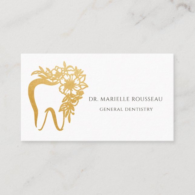 Dentist Tooth Floral Gold Logo Business Card Visitenkarte (Vorderseite)
