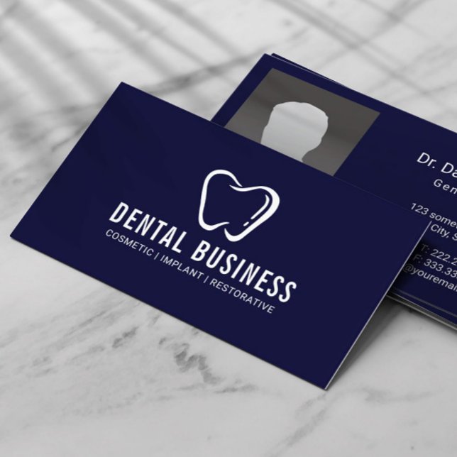 Dentist Tooth Logo Navy Blue Dental Care Foto Visitenkarte (Von Creator hochgeladen)