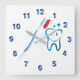 Dentist Toothbrush Funky Blue Quadratische Wanduhr