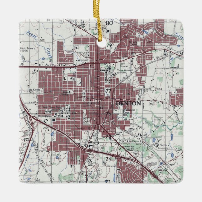 Denton Texas City Map Keramikornament (Vorderseite)
