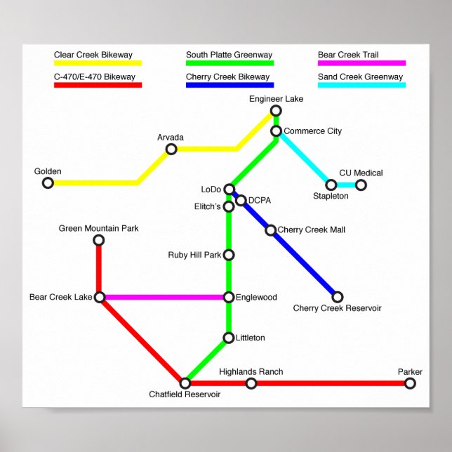 Denver Bike Map Poster (Vorne)
