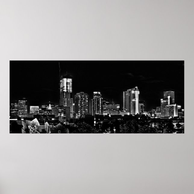 Denver by Night in Black and White Poster (Vorne)