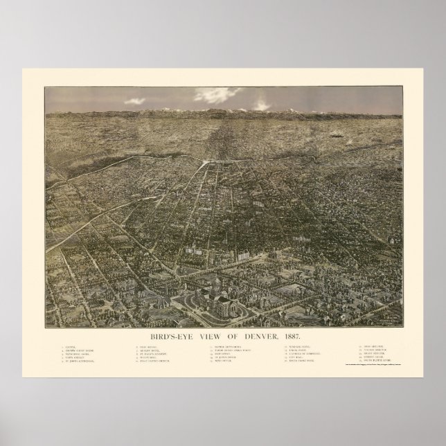 Denver, CO Panorama Karte - 1887 Poster (Vorne)