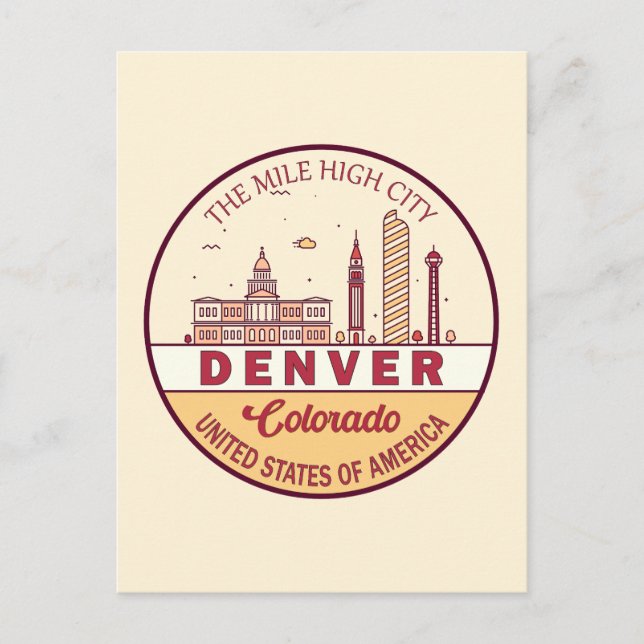 Denver Colorado City Skyline Emblem Postkarte (Vorderseite)