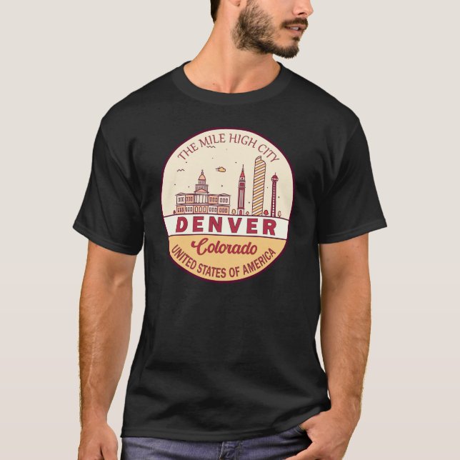 Denver Colorado City Skyline Emblem T-Shirt (Vorderseite)
