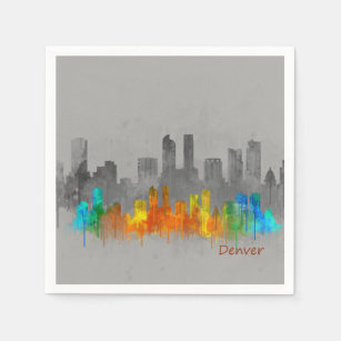 Denver Colorado City Watercolor Skyline Farbe Serviette