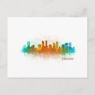 Denver Colorado City Watercolor Skyline Hq v3 Postkarte