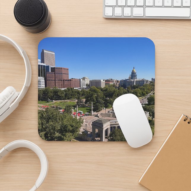 Denver Colorado Downtown Landscape Photo Mousepad (A mouse pad with a photo of downtown Denver, including the capitol building & Civic Center Park.)
