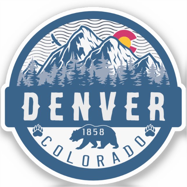 Denver Colorado Flag Camping Wandern Souvenirs 80e Aufkleber (Vorderseite)