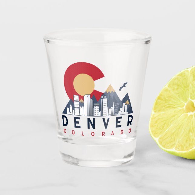Denver Colorado Flag Camping Wandern Souvenirs 80e Schnapsglas (Vorderseite)