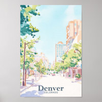 Denver Colorado Gouache Paint Illustration Travel