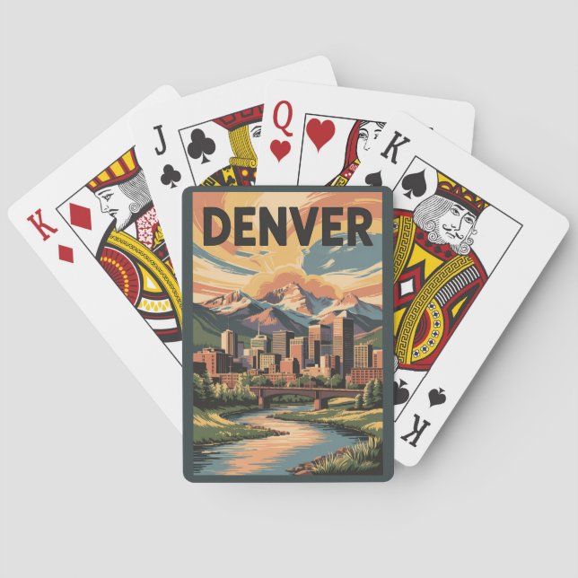 Denver Colorado Illustration Sunset Travel Art Spielkarten (Rückseite)