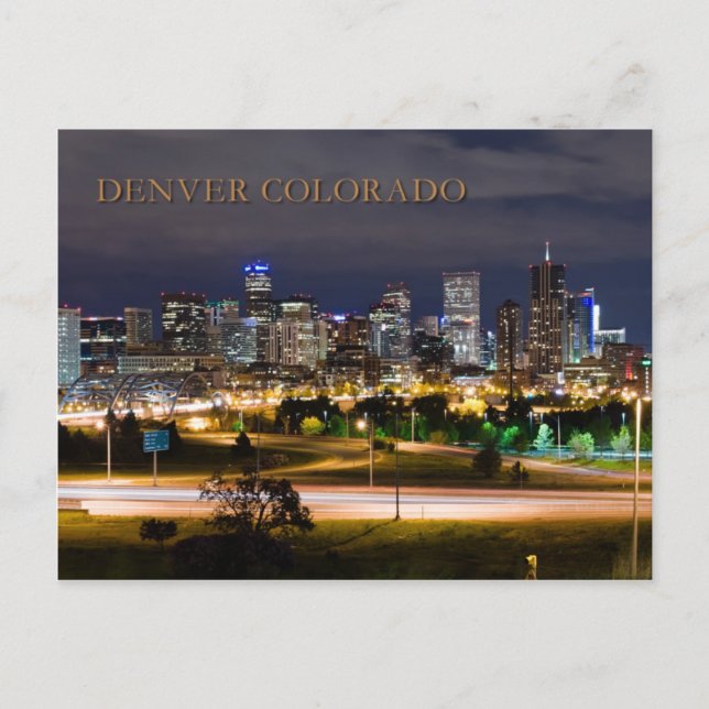 Denver, Colorado in der Nacht Postkarte (Vorderseite)