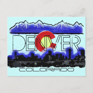 Denver Colorado Künstlerische Skyline-Flagge Postk Postkarte