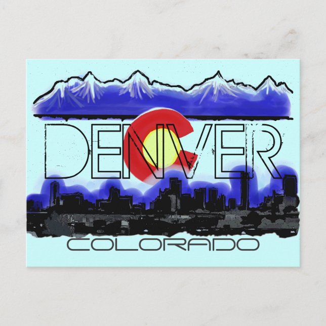 Denver Colorado Künstlerische Skyline-Flagge Postk Postkarte (Vorderseite)