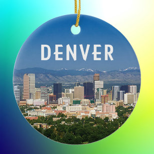 Denver Colorado mit Innenstadt und Bergen Keramik Ornament