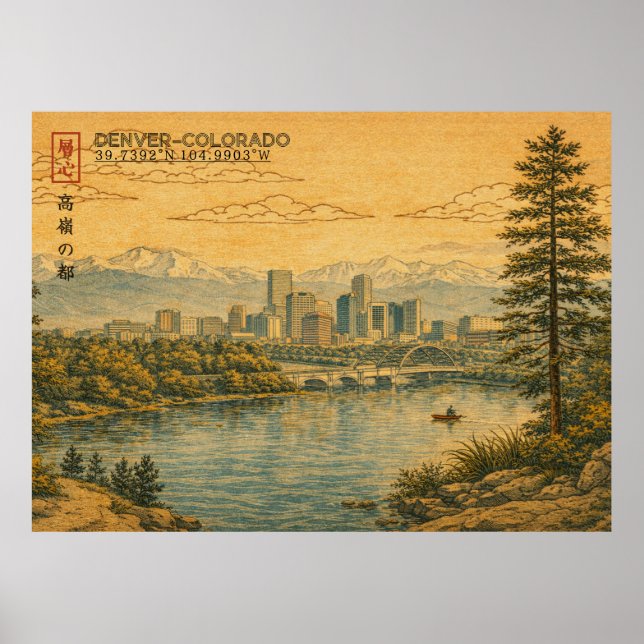 Denver Colorado Skyline in Japanese Ukiyo-e Poster (Vorne)