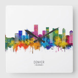 Denver Colorado Skyline Quadratische Wanduhr