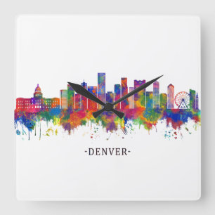 Denver Colorado Skyline Quadratische Wanduhr