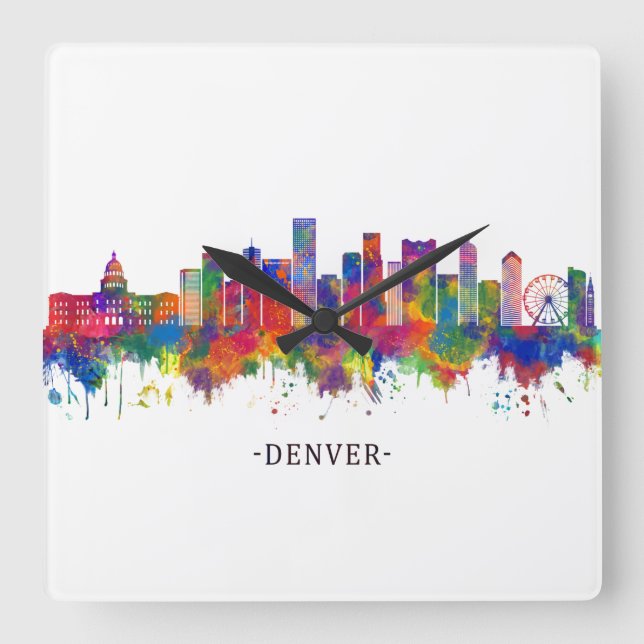 Denver Colorado Skyline Quadratische Wanduhr (Vorderseite)
