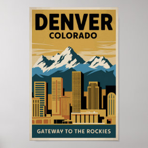 Denver Colorado Skyline Reisen Vintag Poster