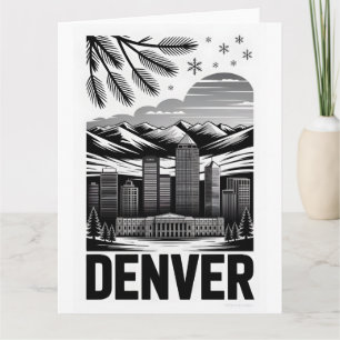Denver Colorado Skyline Schwarz Weiß Holzschnitt Karte