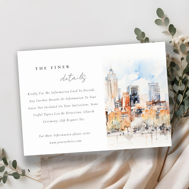Denver Colorado Skyline Watercolor Wedding Details Begleitkarte (Von Creator hochgeladen)