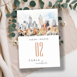Denver Colorado Skyline Watercolor Wedding Tischnummer