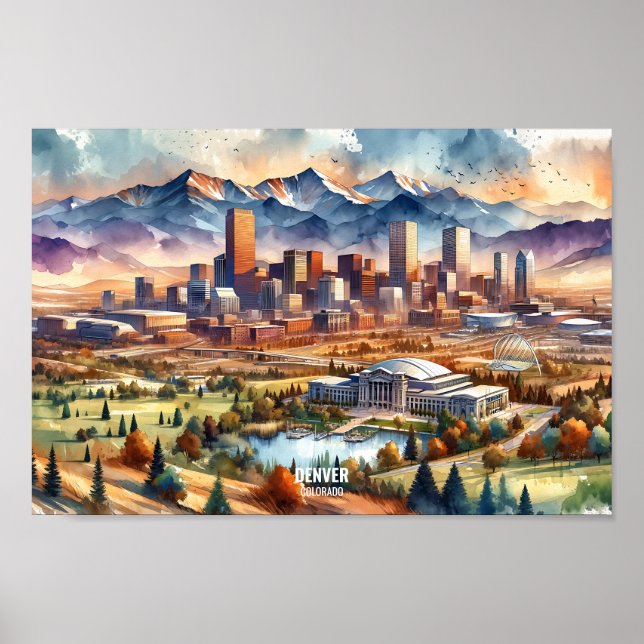 Denver Colorado USA Travel Places watercolor Poster (Vorne)