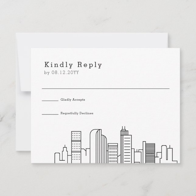 Denver, Colorado Wedding | Stilisierte Skyline-UAW RSVP Karte (Vorderseite)
