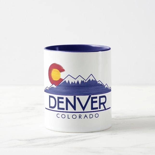 Denver Colorado wood mountains mug Tasse (Zentrum)