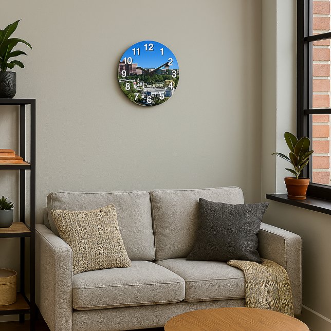 Denver Downtown Capitol Building Civic Park Große Wanduhr (A clock featuring a view of downtown Denver, Colorado with numbers)