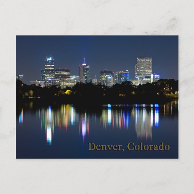 Denver Night Skyline Reflektion Postkarte (Vorderseite)