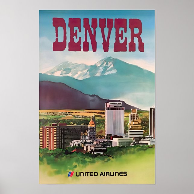 Denver Print Colorado Art United Airlines Travel P Poster (Vorne)