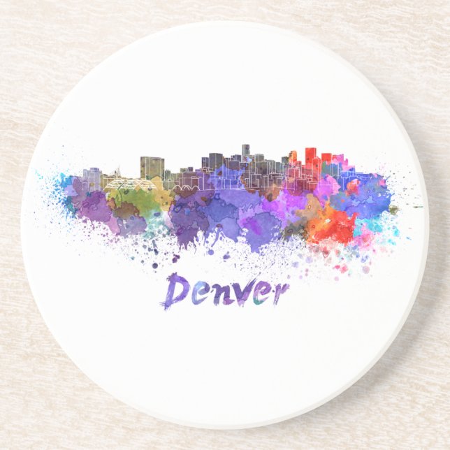 Denver skyline im Watercolor Untersetzer (Vorne)