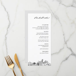 Denver Skyline Modernes Menü für Hochzeitsessen Menükarte