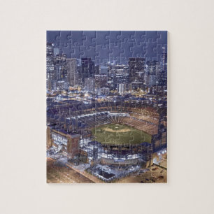 Denver-Stadt-Skyline und Coors Feld nachts Puzzle