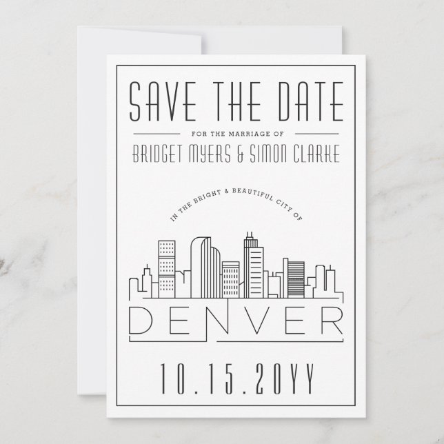 Denver Wedding Stylized Skyline Save the Date Einladung (Vorderseite)