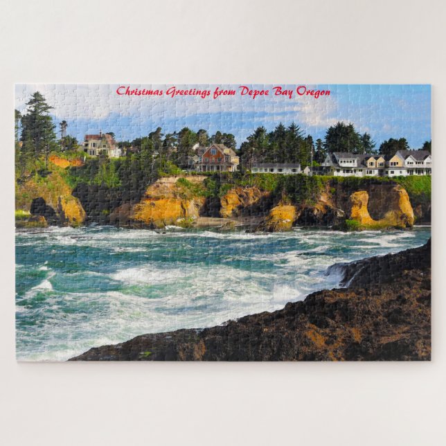 Depoe Bay Oregon. Weihnachtsgrüße Puzzle (Horizontal)