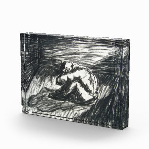 Depression allein in einer Kohle aus dunklem Raum  Fotoblock