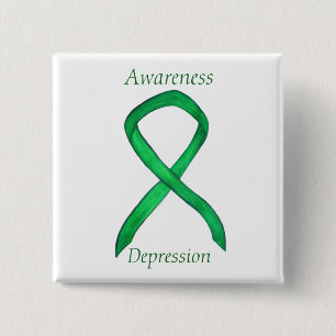 Depression Awareness Custom Green Ribbon Button