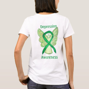 Depression Awareness Ribbon Green Angel Custom T-S T-Shirt