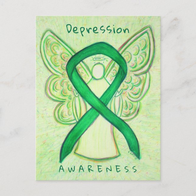 Depression Awareness Ribbon Green Angel Postkarten (Vorderseite)