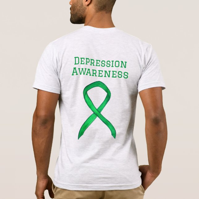 Depression Awareness Ribbon Green Custom T - Shirt (Rückseite)