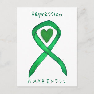 Depression Awareness Ribbon Green Heart Postcard Postkarte