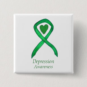 Depression Awareness Ribbon Heart Button Button