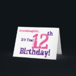 Der 12. Geburtstag der Enkelin in Lila, Rosa Karte<br><div class="desc">Ein weißer Hintergrund,  der lila und rosa Text,  auf diesem Spaß,  Geburtstagsgruß für eine Enkelin kennzeichnet. Meine lustigen Sinnesgrüße.</div>