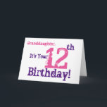 Der 12. Geburtstag der Enkelin in Lila, Rosa Karte<br><div class="desc">Ein weißer Hintergrund,  der lila und rosa Text,  auf diesem Spaß,  Geburtstagsgruß für eine Enkelin kennzeichnet. Meine lustigen Sinnesgrüße.</div>